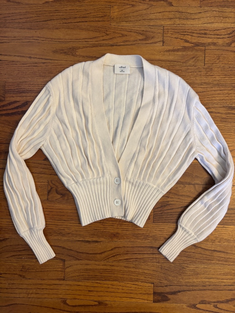 Wilfred Ivory Ribbed V-Neck Cropped Cardigan